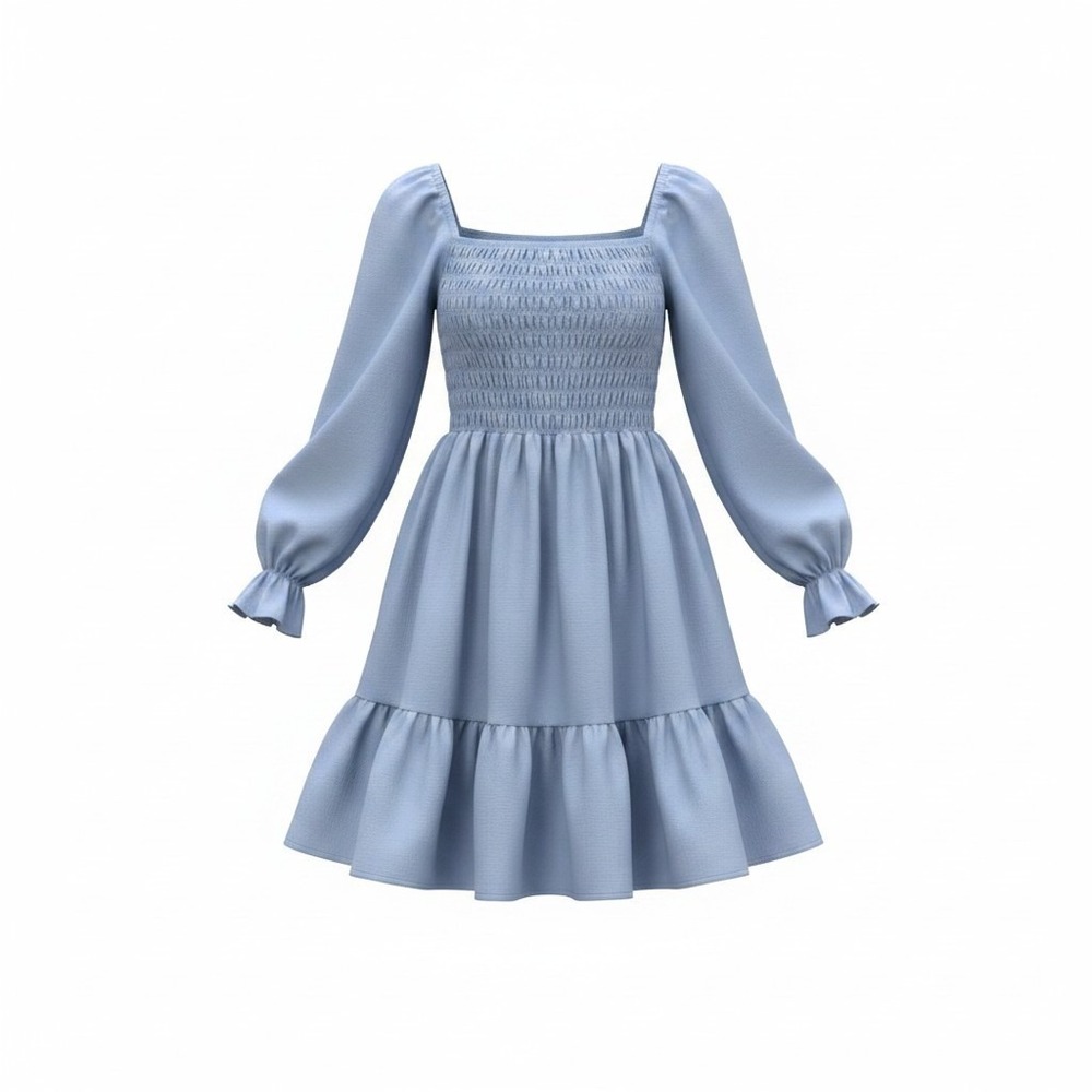 & Other Stories Light Blue Smocked Puff Sleeve Tiered Mini Dress EUR 40 US 8